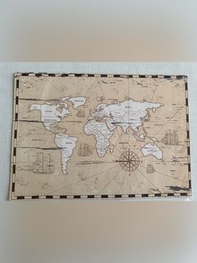 Vintage Nautical World Map Paper Placemat Set - 10 Count - New
